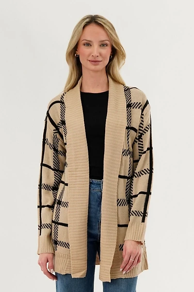 Canada Weather Gear Plaid Fold Over Wrap Cardigan