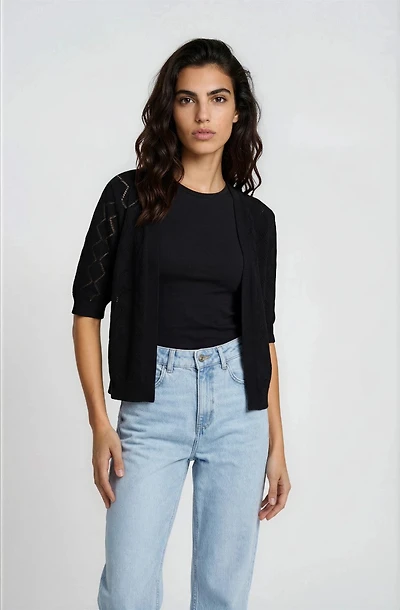 Diamond Knit Open Cardigan