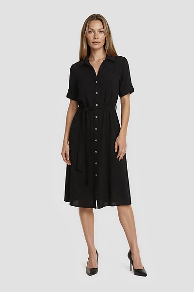 Short Sleeve Button Up Midi Dress