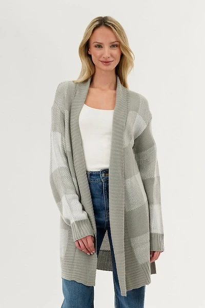 Canada Weather Gear Plaid Knit Fold Over Cardigan