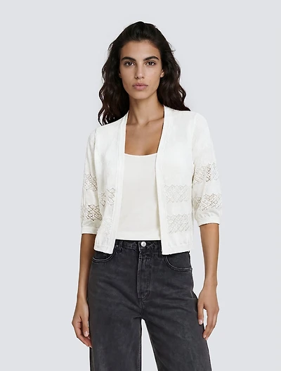 Half Sleeve Cropped Cardigan - White
