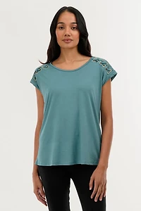 Shoulder Lace Up Tee - Teal
