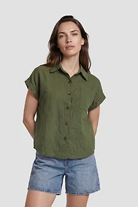Cap Sleeve Button Up Shirt - Green