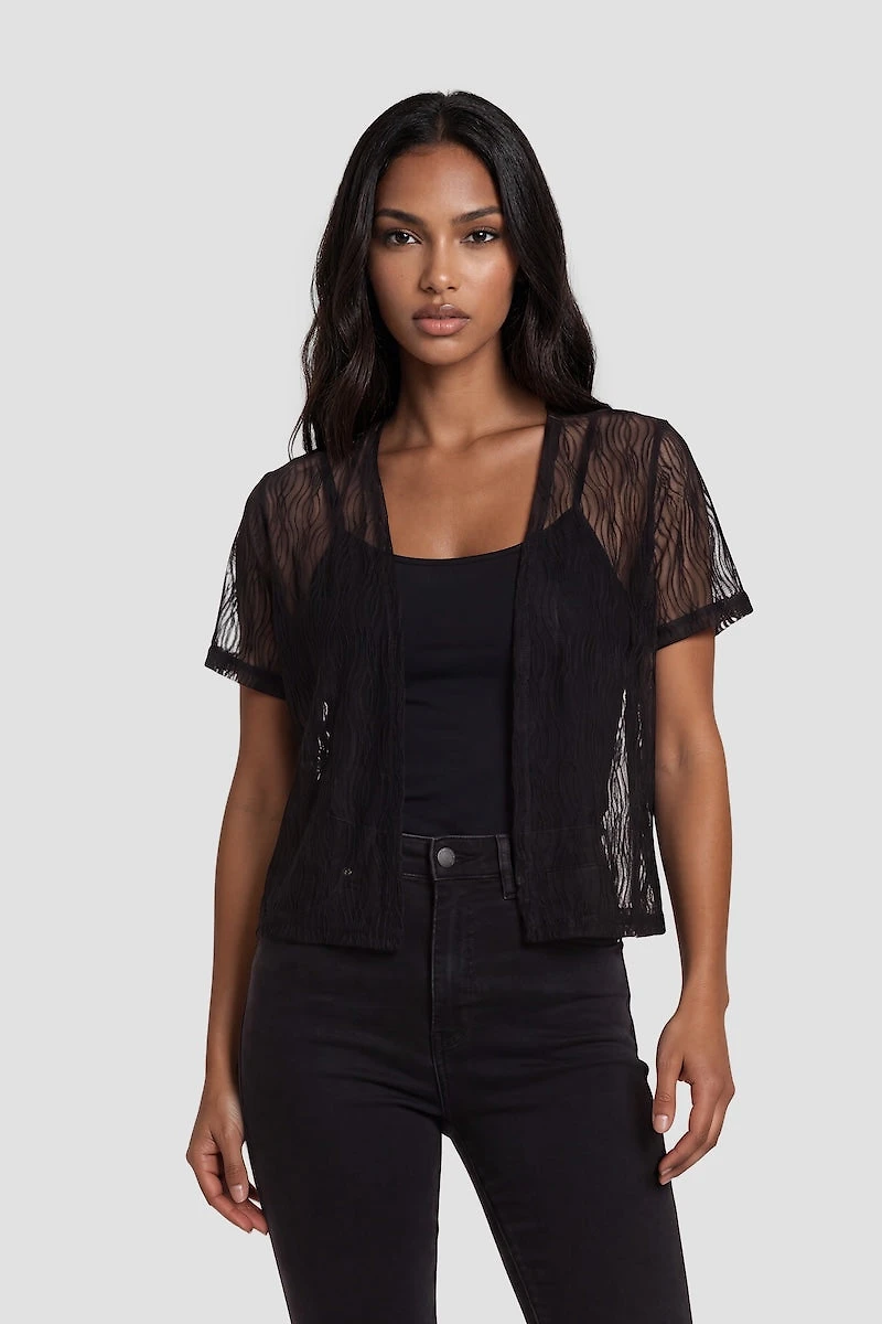 Short Sleeve Mesh Open Cardigan