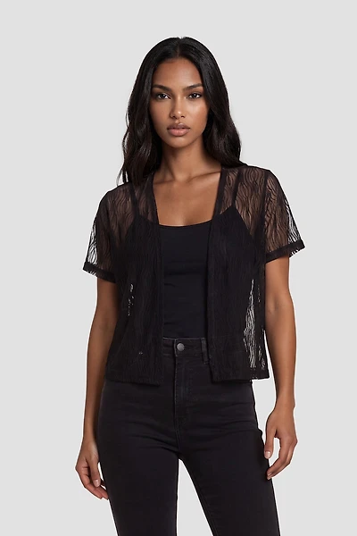 Short Sleeve Mesh Open Cardigan