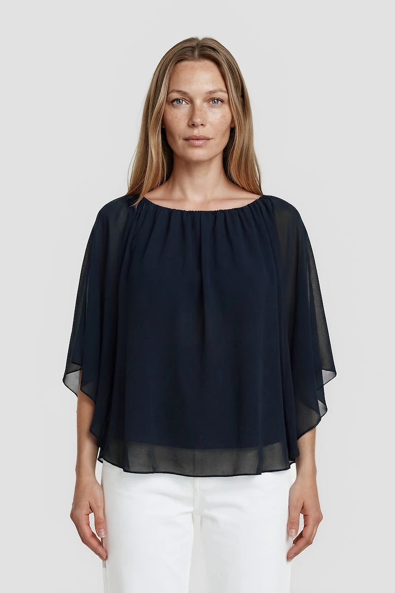 Flutter Sleeve Boat Neck Top - Navy