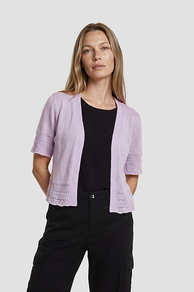 Short Sleeve Open Cardigan - Lavender