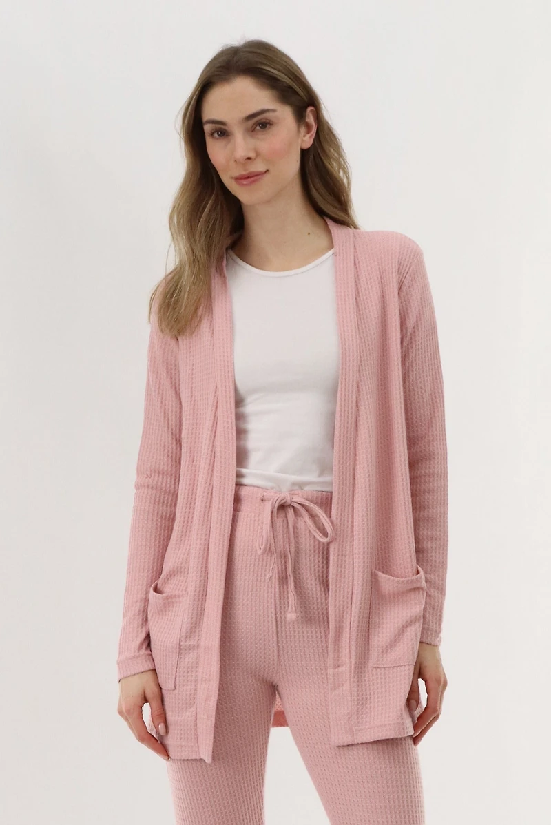 International INC Company Waffle Knit Open Front Cardigan - Blush