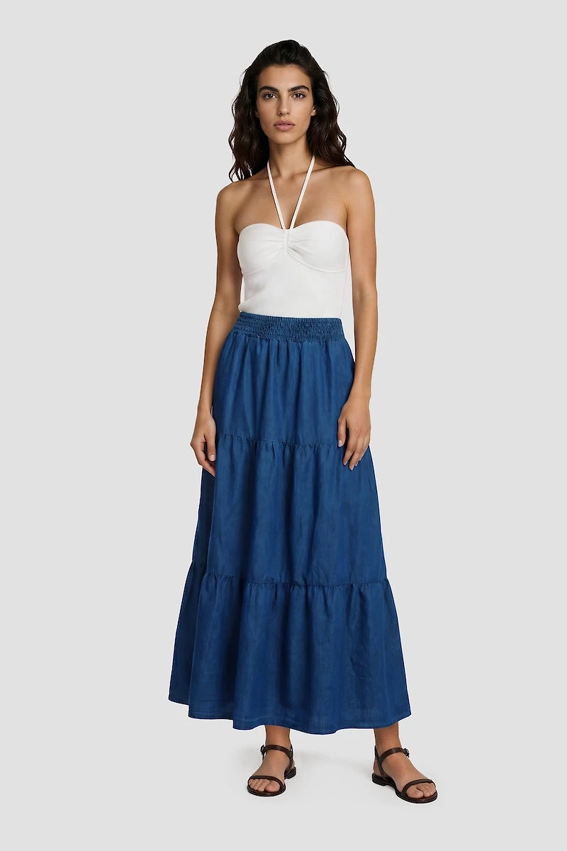 Midi Tiered Skirt - Blue