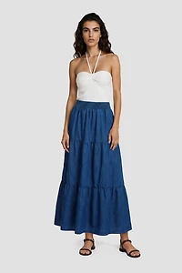 Midi Tiered Skirt - Blue