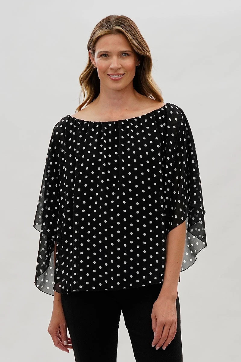 Costa Blanca Polka Dot Chiffon Blouse - Black