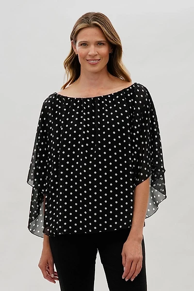 Costa Blanca Polka Dot Chiffon Blouse - Black