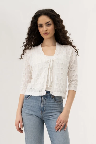 Beechers Brook Front Tie Shrug Cardigan - White