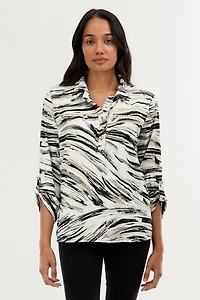 International INC Company Patterned Roll Up Sleeve Blouse