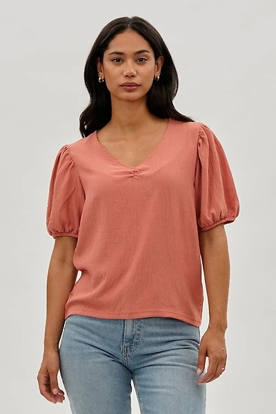 Stylexchange Vintage Puff Sleeve V-Neck Blouse