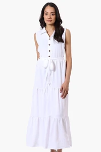 Stylexchange Belted Tiered Front Button Maxi Dress