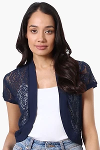 Open Lace Shrug Cardigan - Navy