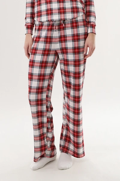 Wide Leg Plaid Pajama Pants - White