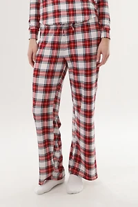 Wide Leg Plaid Pajama Pants - White