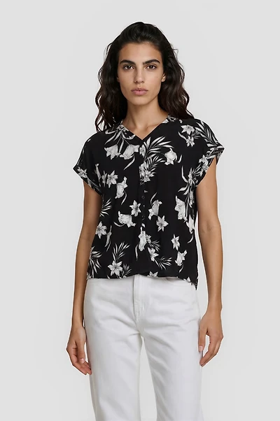 Printed Button Down Top - Black