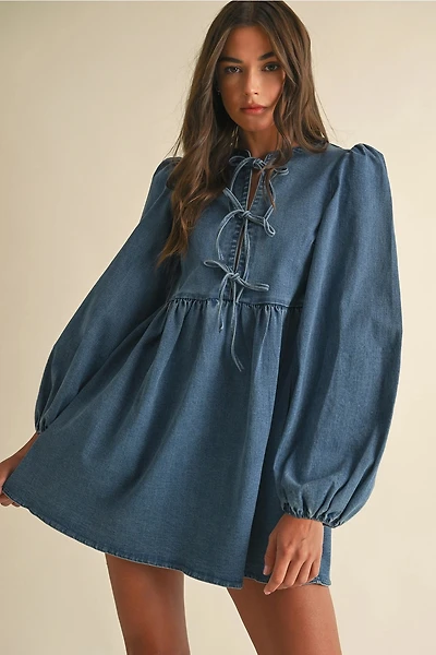 AE Denim Bow Back Babydoll Mini Dress