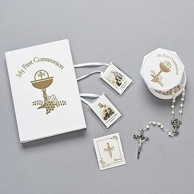 5PC WHITE/GOLD COMMUNION SET