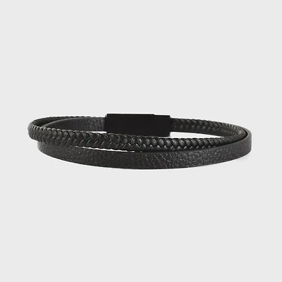 Black Leather Bracelet, Natural Braided Leather