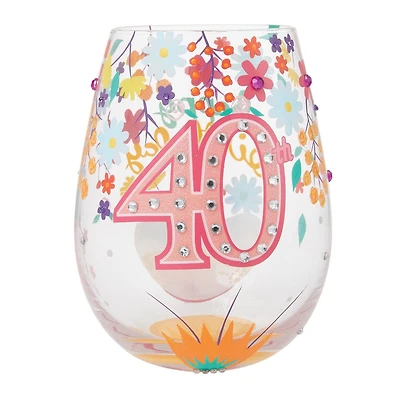 Happy 40th Stemless Wine Glass