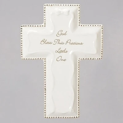White God Bless Wall Cross 6"H