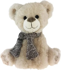 Sitting Tan Bear Grey Scarf