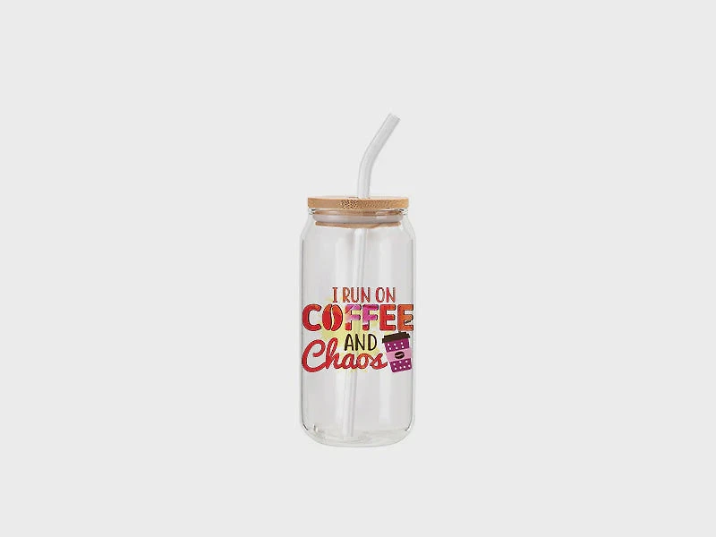 Customizable 18oz Glass with Bamboo Lid and Straw