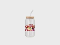 Customizable 18oz Glass with Bamboo Lid and Straw