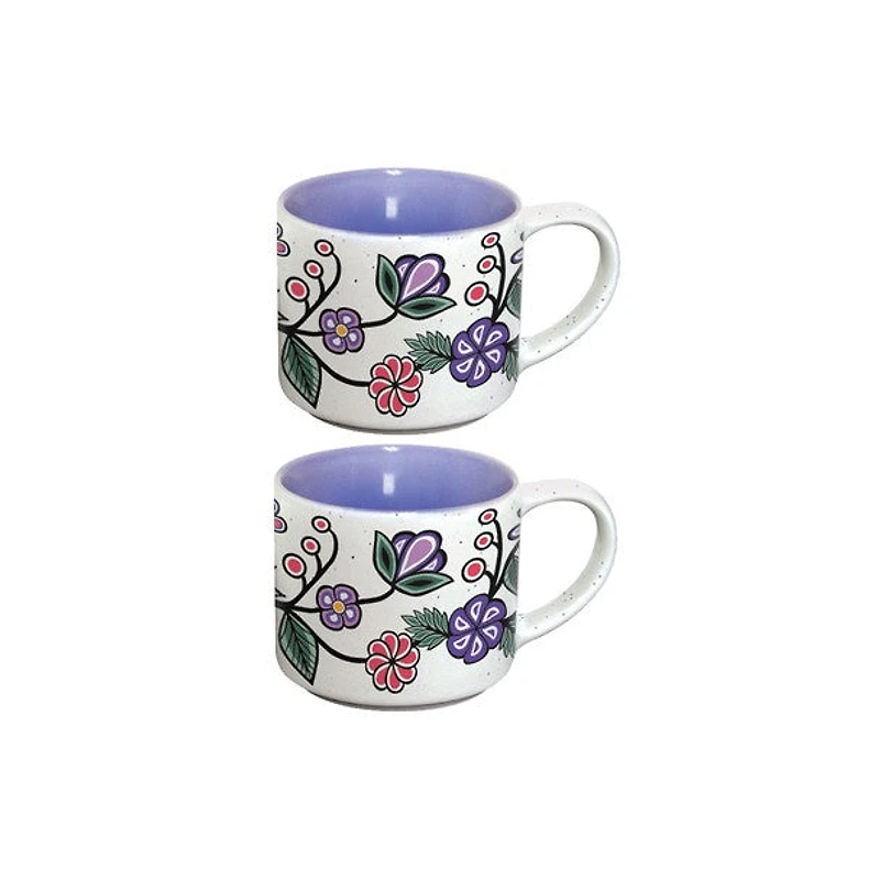 Ceramic Espresso Mugs - Set of 2 (Ojibwe Florals)