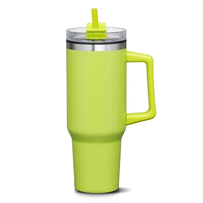 Benidorm Handle Travel Mug w/Straw - 40oz - Lime Green (Engraving Included)
