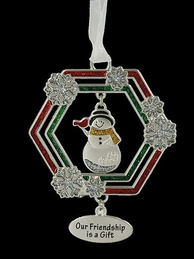 Snowman with Cardinal Our Friendship is a Gift Ornament