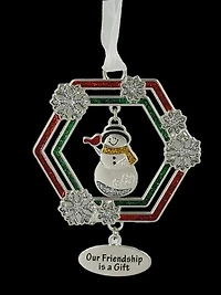 Snowman with Cardinal Our Friendship is a Gift Ornament