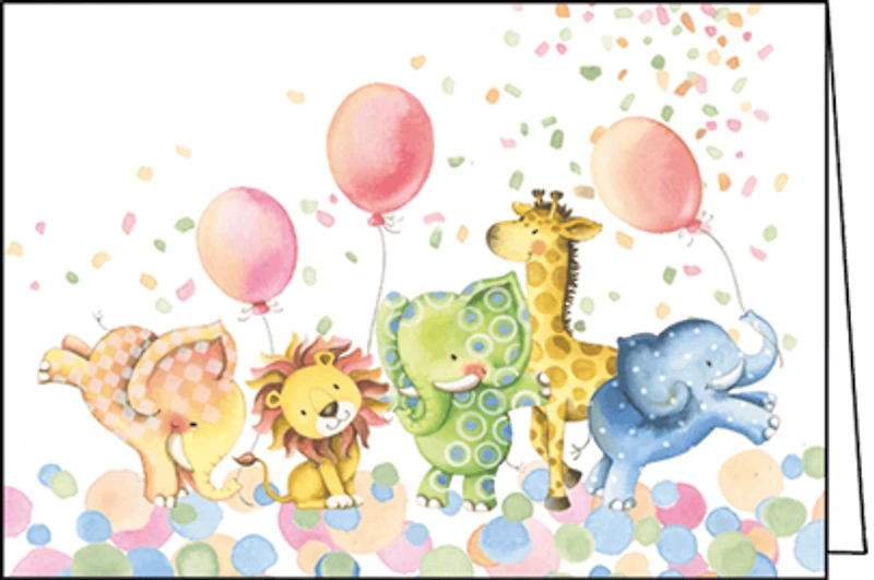 Animals with Balloons - Child's Birthday Card