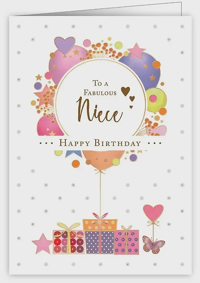 To a fabulous niece happy birthday - Presents and balloons