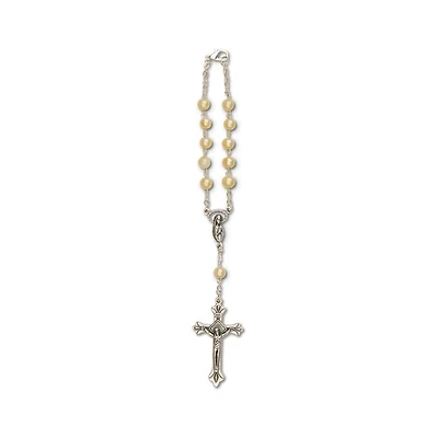 White Glass Pearl Auto Rosary