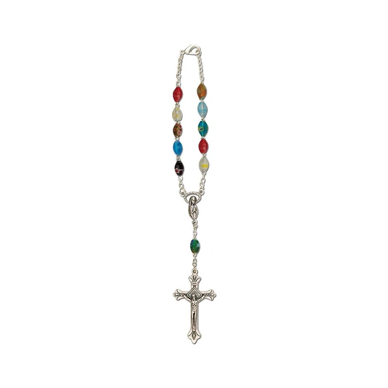 Multi-Colour Glass Oval Auto Rosary