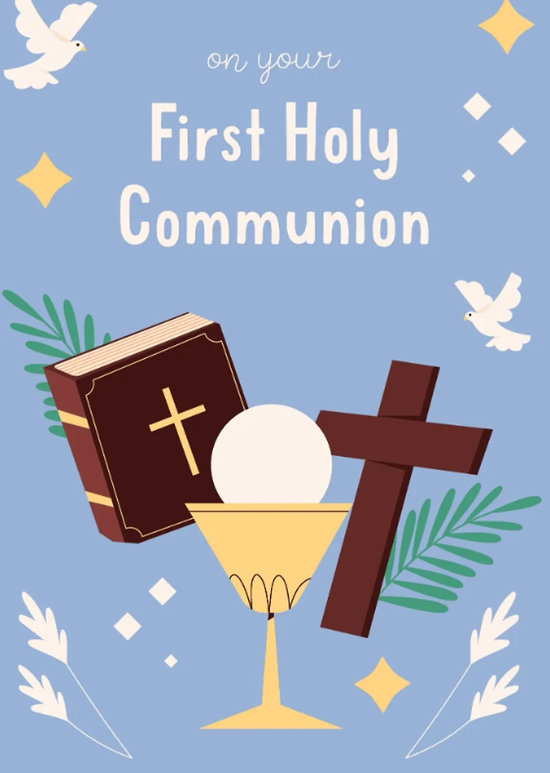Blue First Holy Communion Card