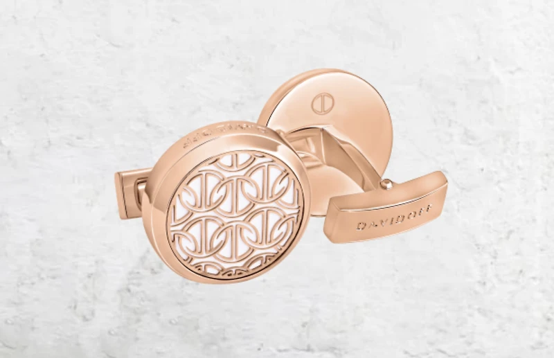 DAVIDOFF CUFFLINKS SOLID BRASS ROSE GOLD PLATED/IVORY COLOURED LACQUER