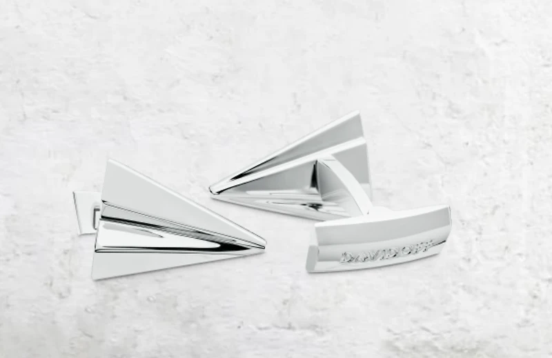 DAVIDOFF ESSENTIALS BRASS RHODIUM PLATED SILVER PAPER PLANE CUFFLINKS