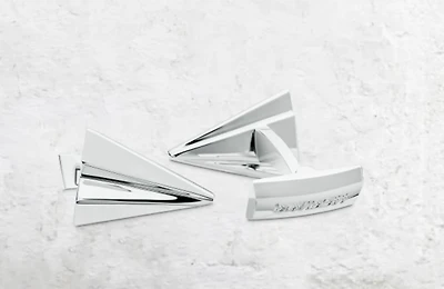 DAVIDOFF ESSENTIALS BRASS RHODIUM PLATED SILVER PAPER PLANE CUFFLINKS