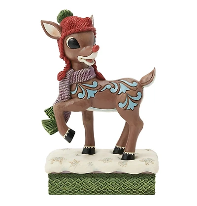 Rudolph with Knit Hat Figurine