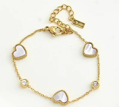 Mother of Pearl Heart Bracelet- Vintage Style Pearl Bracelet