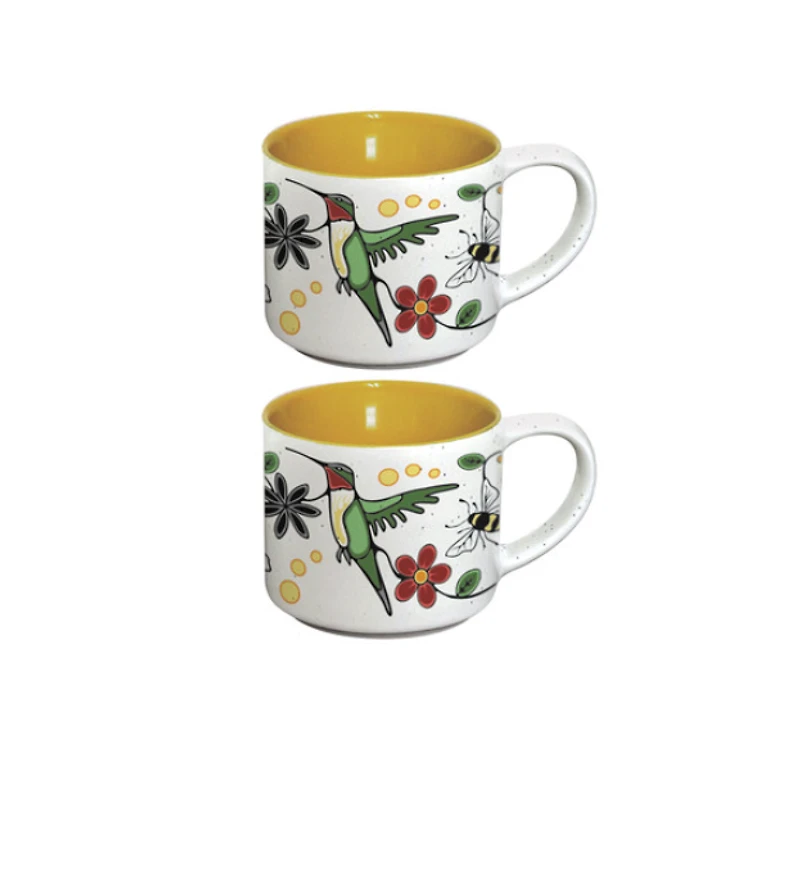 Ceramic Espresso Mugs (Set of 2) - Hummingbird