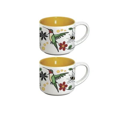 Ceramic Espresso Mugs (Set of 2) - Hummingbird