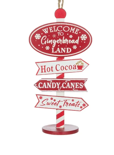 6"  Red & White Gingerbread Land Ornament