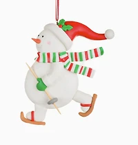 White/Green Skiing Snowman Ornament